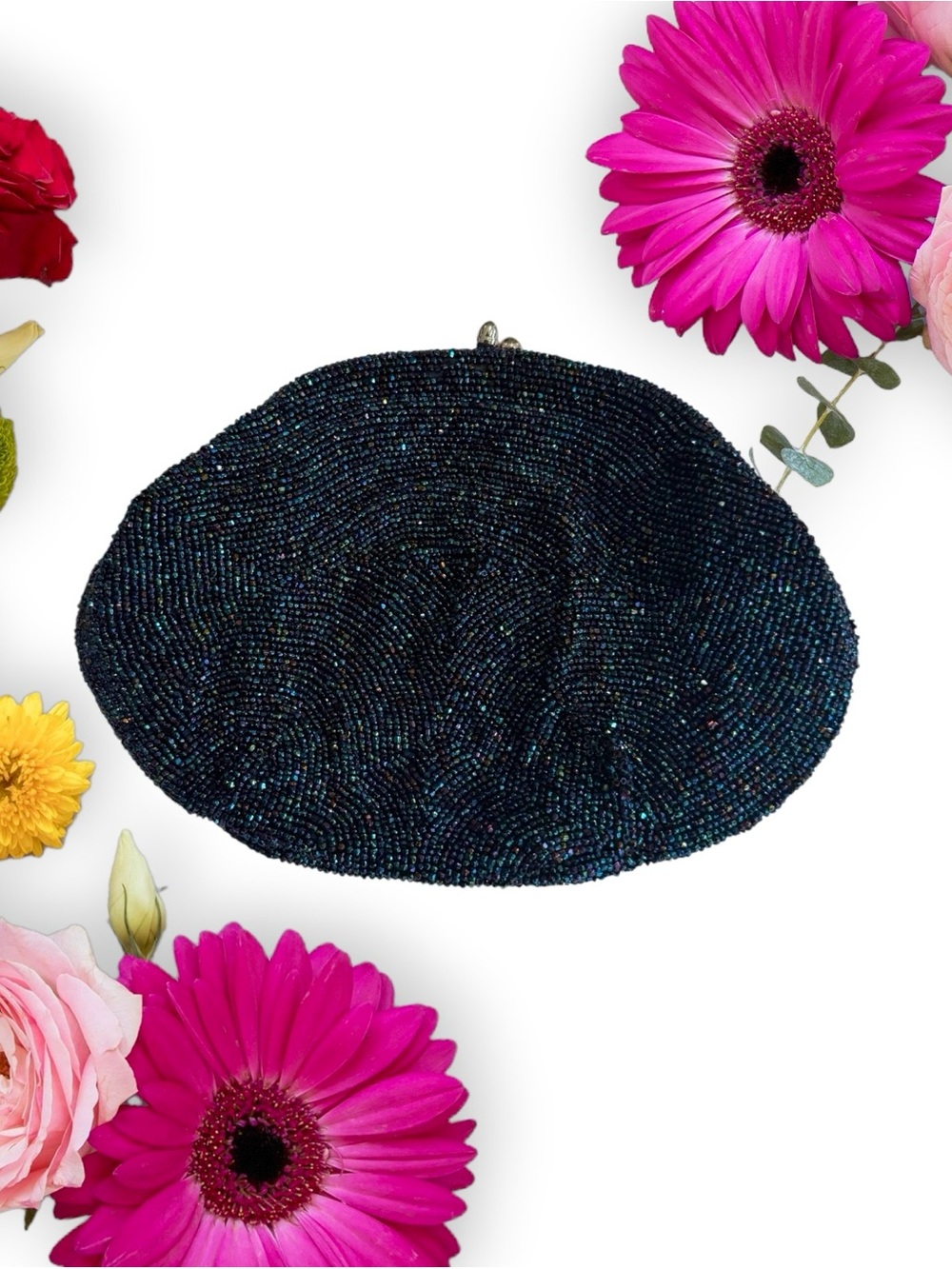 Hand Crafted In Belgium Navy Beaded Evening Clutch